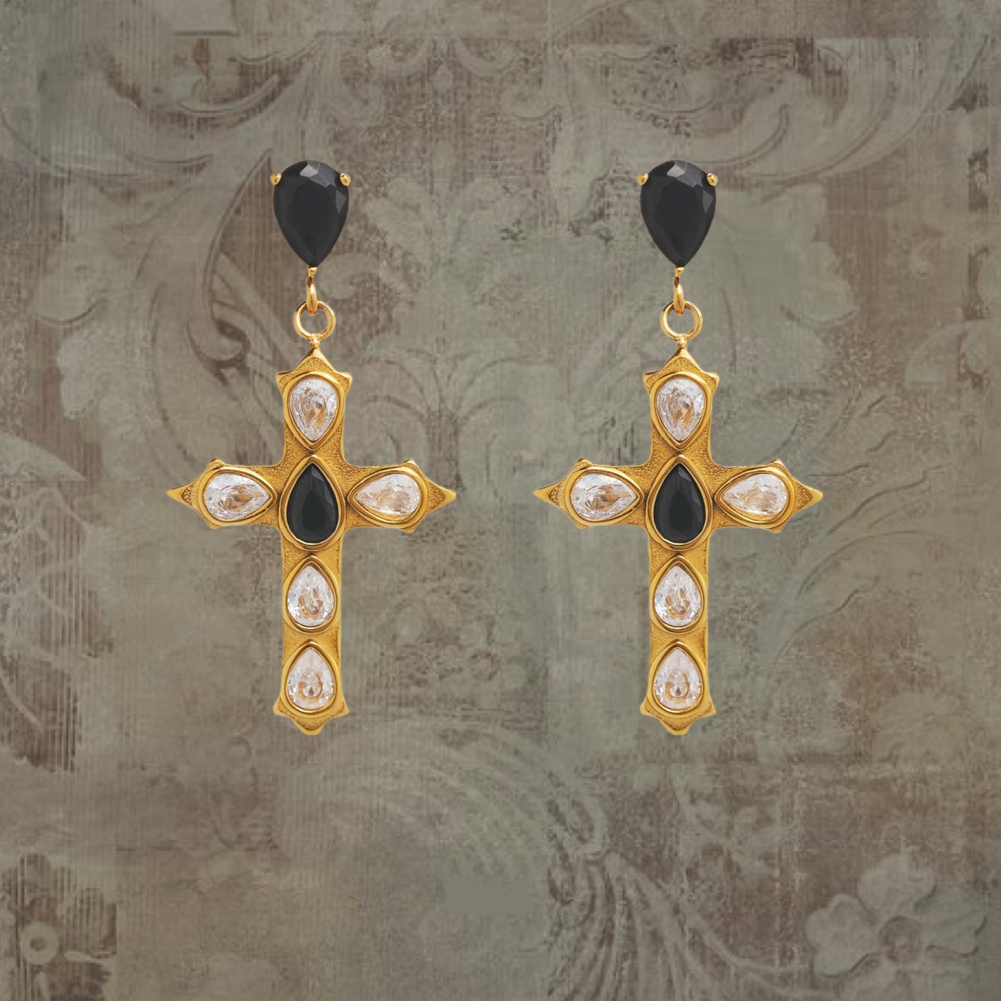 Black & White Zircon Cross Earrings