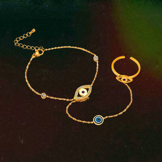 Evil eye Ring-Chain Bracelet