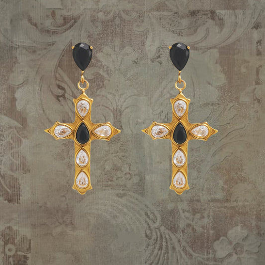 Black & White Zircon Cross Earrings