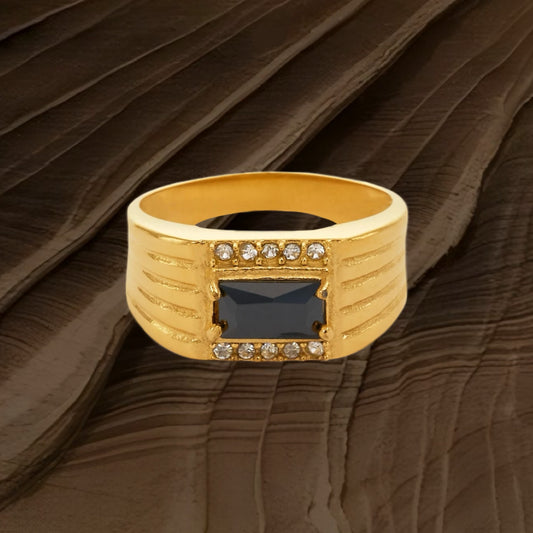 Black Rectangle Stone with Mini Zircon Ring