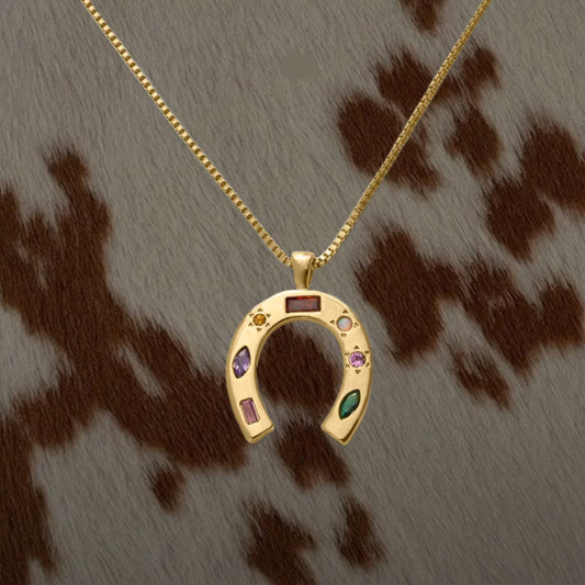 Colorful Zircon Horseshoe Necklace