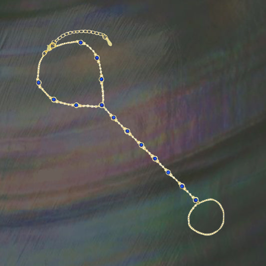 Blue Zircon Ring-Chain Bracelet