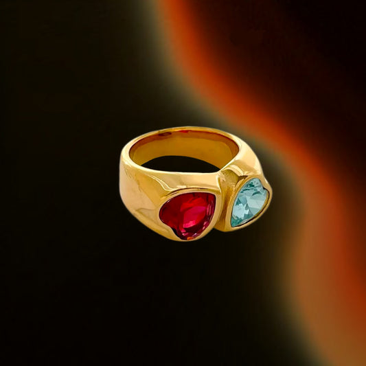 Red & Blue Zircon Heart Ring