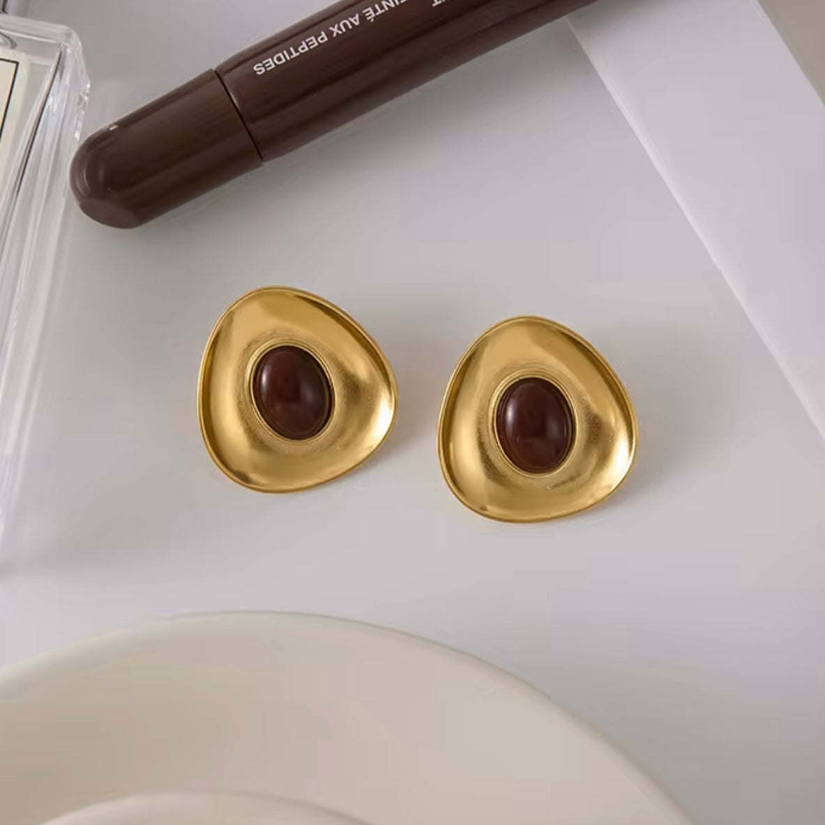 Soft Triangle with Brown Rock Earring