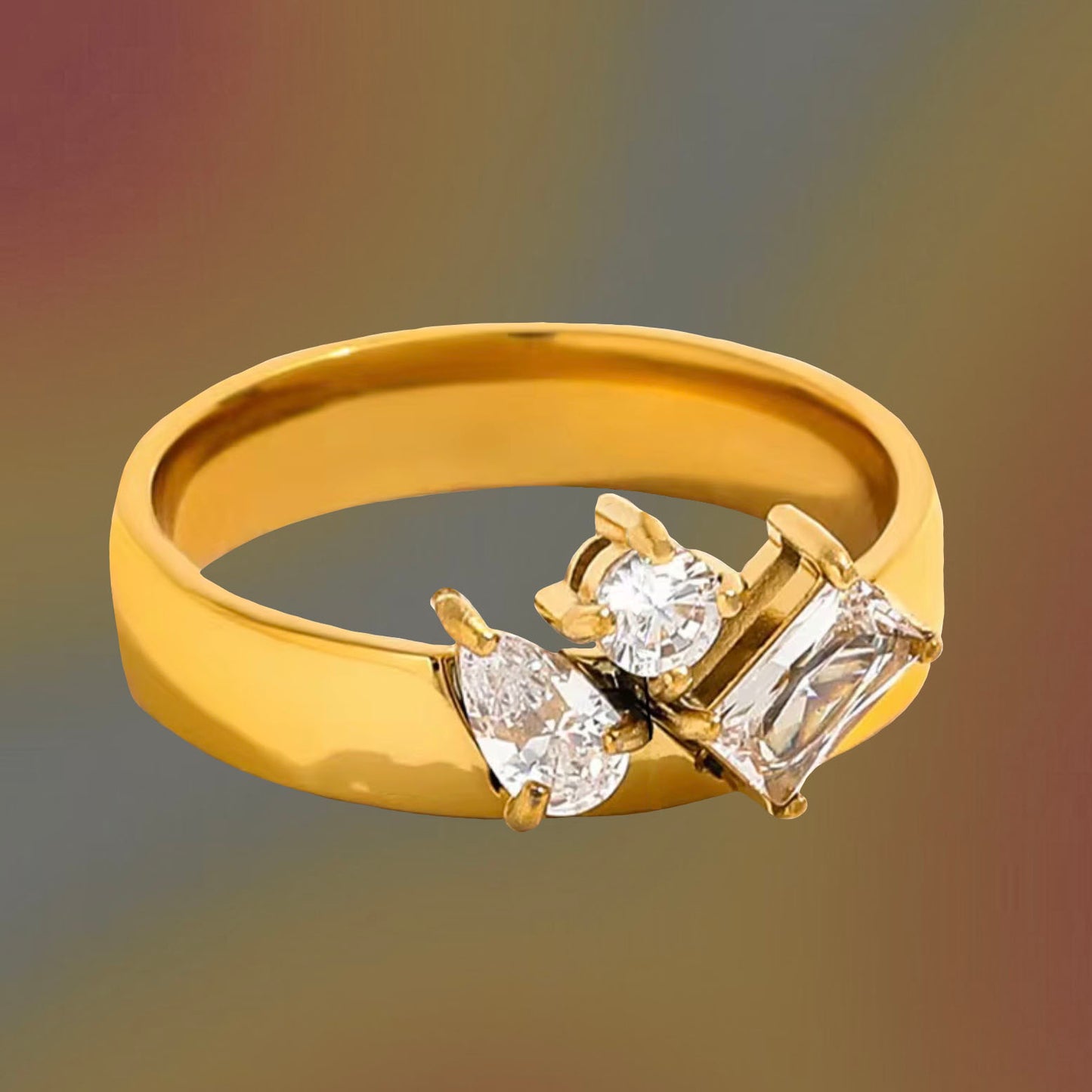 Teardrop Rectangle Zircon Ring