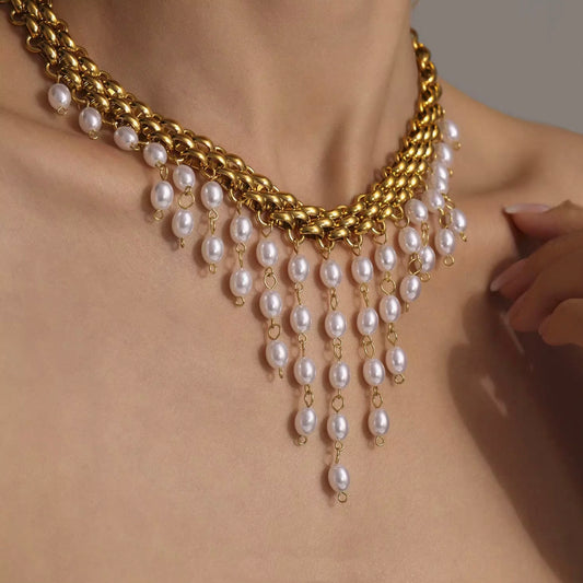 Drop Tassel Pearl Chain Necklace