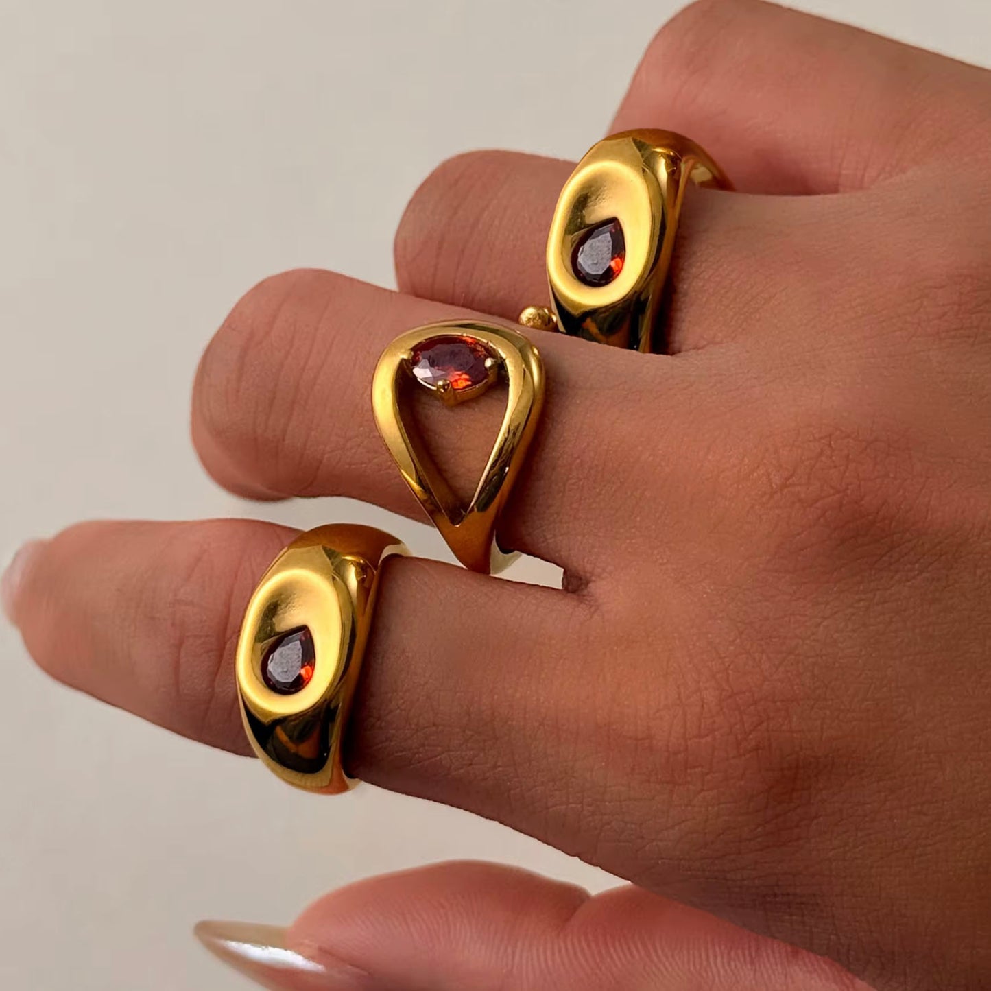 Red Zircon Oval Open Ring